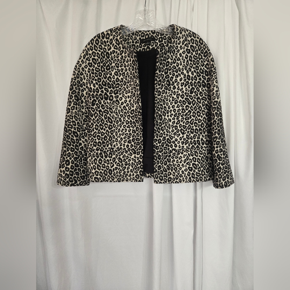 Ann Taylor Black/Tan Animal Print Open Front Lined Fall Blazer Size S